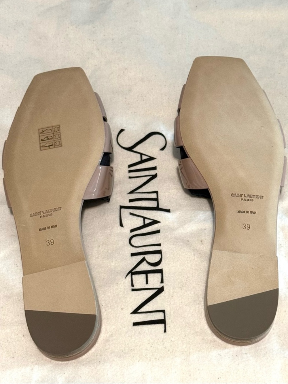 Saint Laurent Tribute Patent Leather Flat Sandals Nude Pink EU 39 - Picture 2 of 2